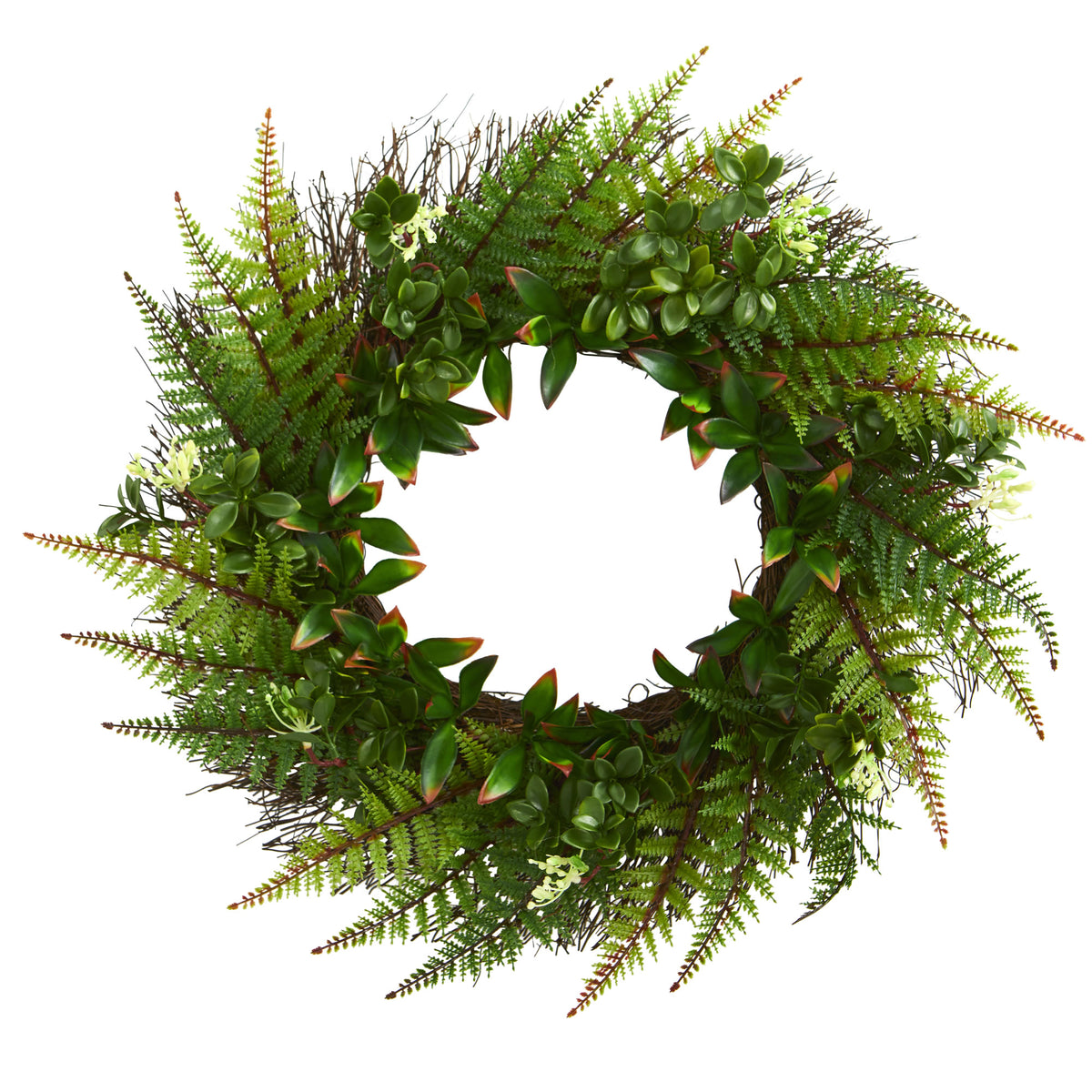 23" Assorted Fern Wreath UV Resistant (Indoor/Outdoor) by Nearly Natural