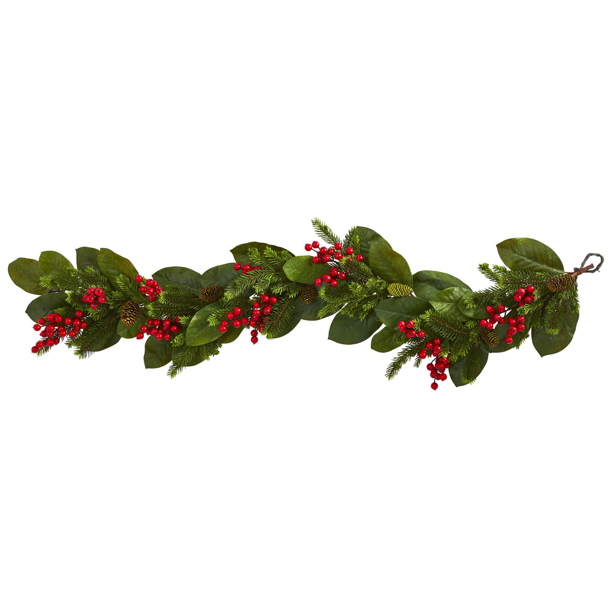 5' Magnolia Leaf, Berry and Pine Artificial Garland by Nearly Natural