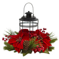 13" Poinsettia Berry Pine Artificial Arrangement Candelabrum by Nearly Natural