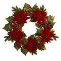 24" Poinsettia Berry and Golden Pine Cone Artificial Wreath by Nearly Natural