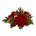 14" Poinsettia Berry and Golden Pine Cone Candelabrum by Nearly Natural