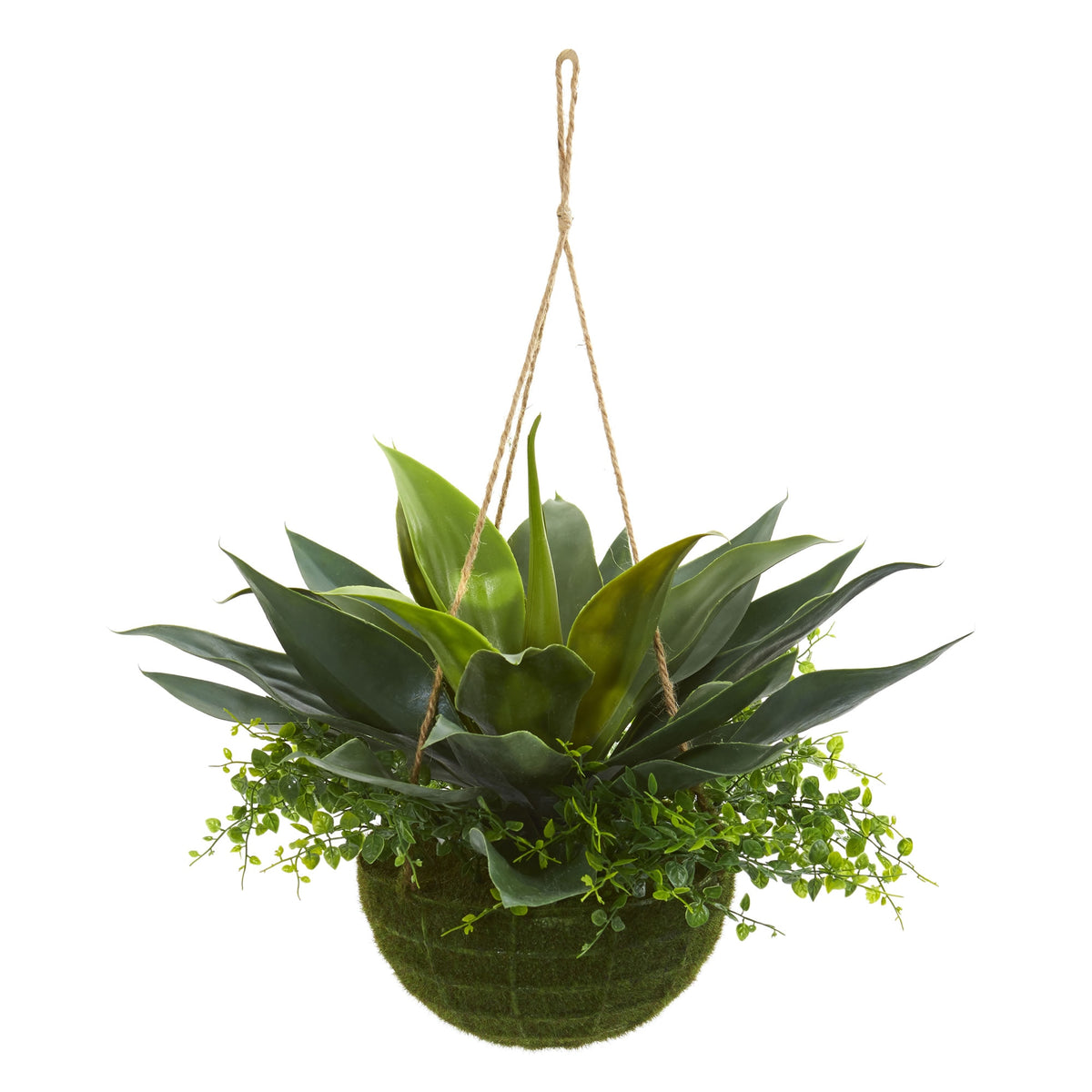 13" Agave and Maiden Hair Hanging Basket (Indoor/Outdoor) by Nearly Natural