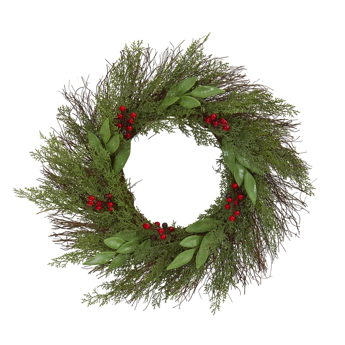 20" Cedar and Ruscus with Berries Artificial Wreath by Nearly Natural
