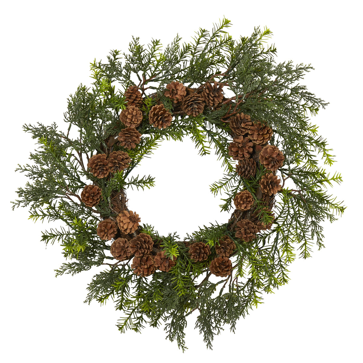 22" Cedar Grass and Pine Cone Wreath UV (Indoor/Outdoor) by Nearly Natural
