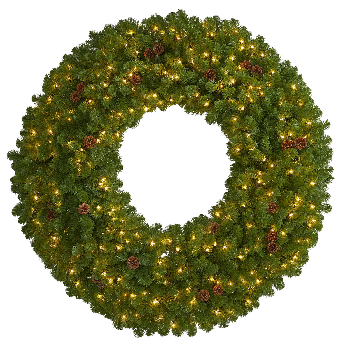 5' Christmas Wreath with 280 Lights, 600 Tips and Pine Cones by Nearly Natural