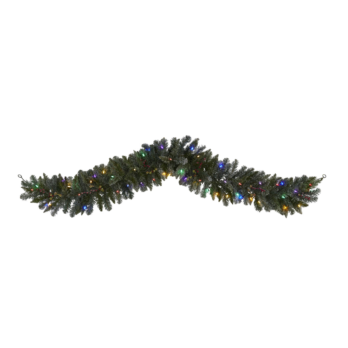 6' Flocked Garland, 130 TIPS, 50 Multi LED Lite & Berries by Nearly Natural