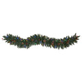 6' Flckd Garland, 140 TIPS, 50 Multi LEDs, Berries & Cones by Nearly Natural
