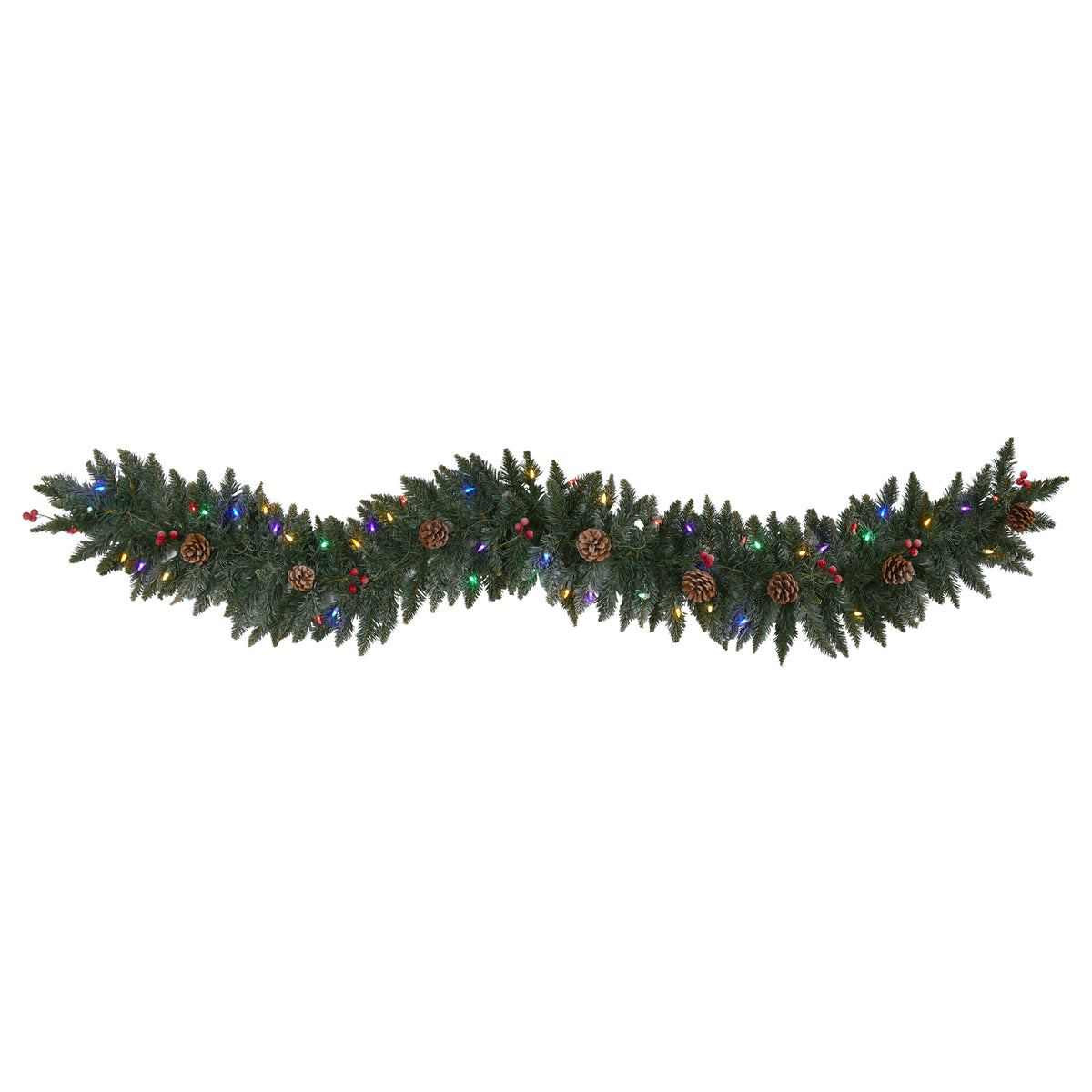 6' Flckd Garland, 140 TIPS, 50 Multi LEDs, Berries & Cones by Nearly Natural