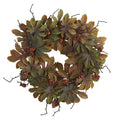 24" Fatsia with Berries Autumn Artificial Wreath by Nearly Natural