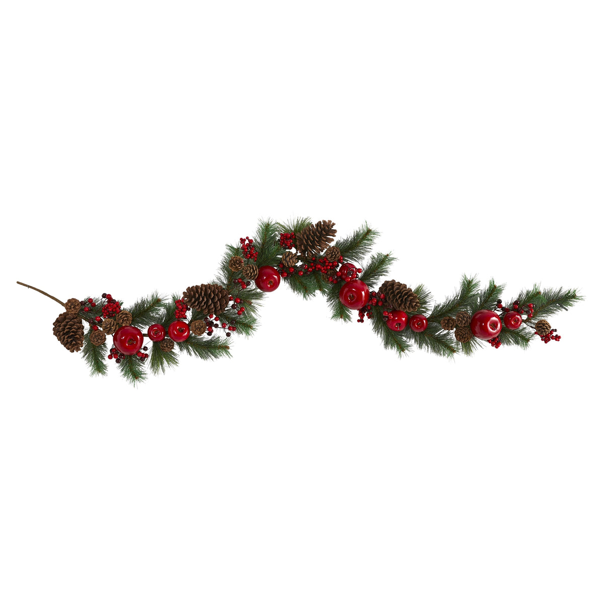 6' Apple, Berry and Pine Cone Artificial Garland by Nearly Natural