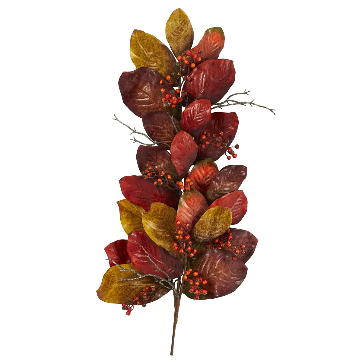 36" Autumn Magnolia Leaf with Berries Artificial Tear Drop by Nearly Natural