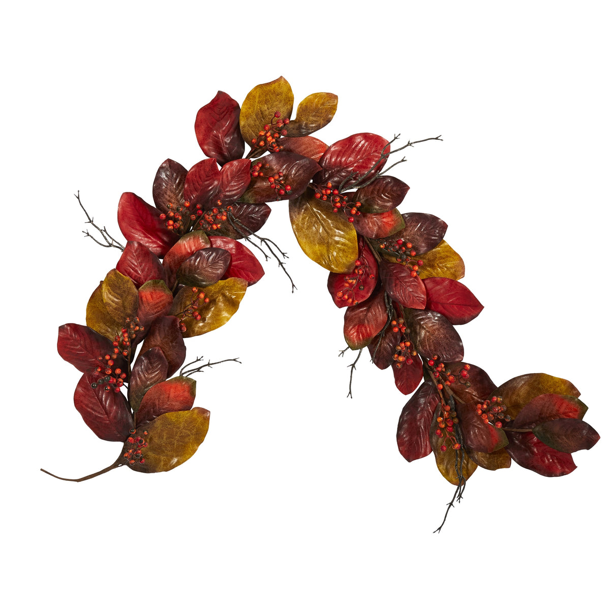 6' Autumn Magnolia Leaf with Berries Artificial Garland by Nearly Natural
