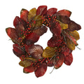 24" Harvest Magnolia Leaf and Berries Artificial Wreath by Nearly Natural