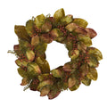 30" Fall Magnolia Leaf and Berries Artificial Wreath by Nearly Natural