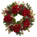24" Hydrangea Pine Wreath by Nearly Natural