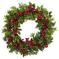 24" Berry Boxwood Wreath by Nearly Natural