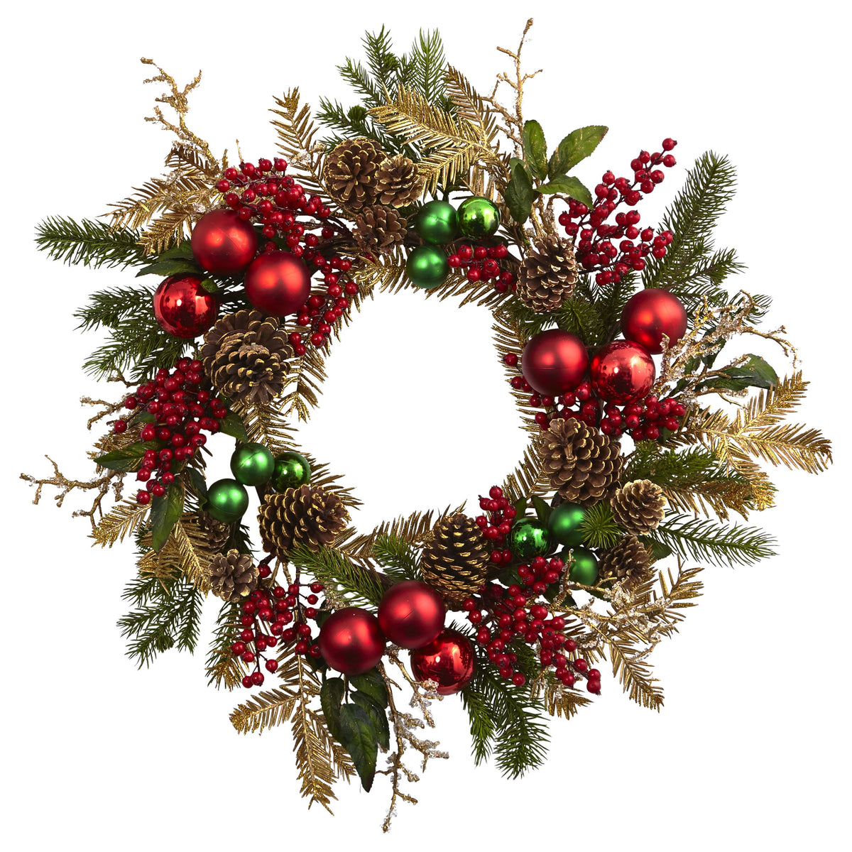 24" Ornament Pine & Pine cone  Wreath by Nearly Natural