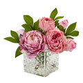 10" Peony in Glass Vase by Nearly Natural