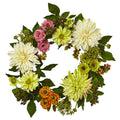 22" Mixed Dahlia and Mum Wreath by Nearly Natural