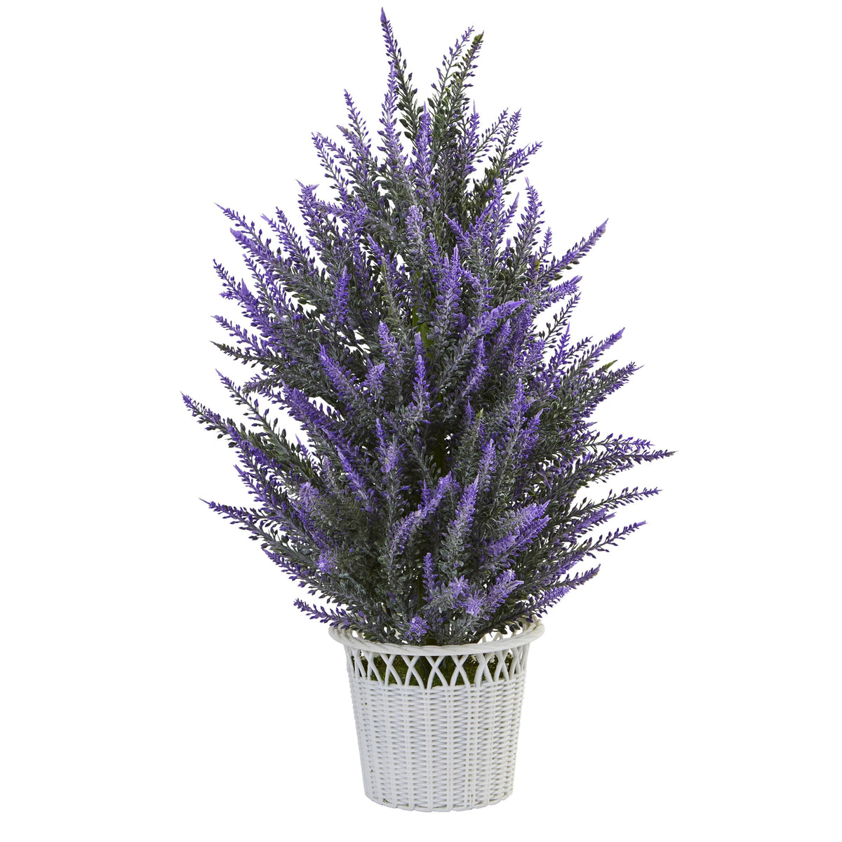 22" Lavender in White Planter by Nearly Natural