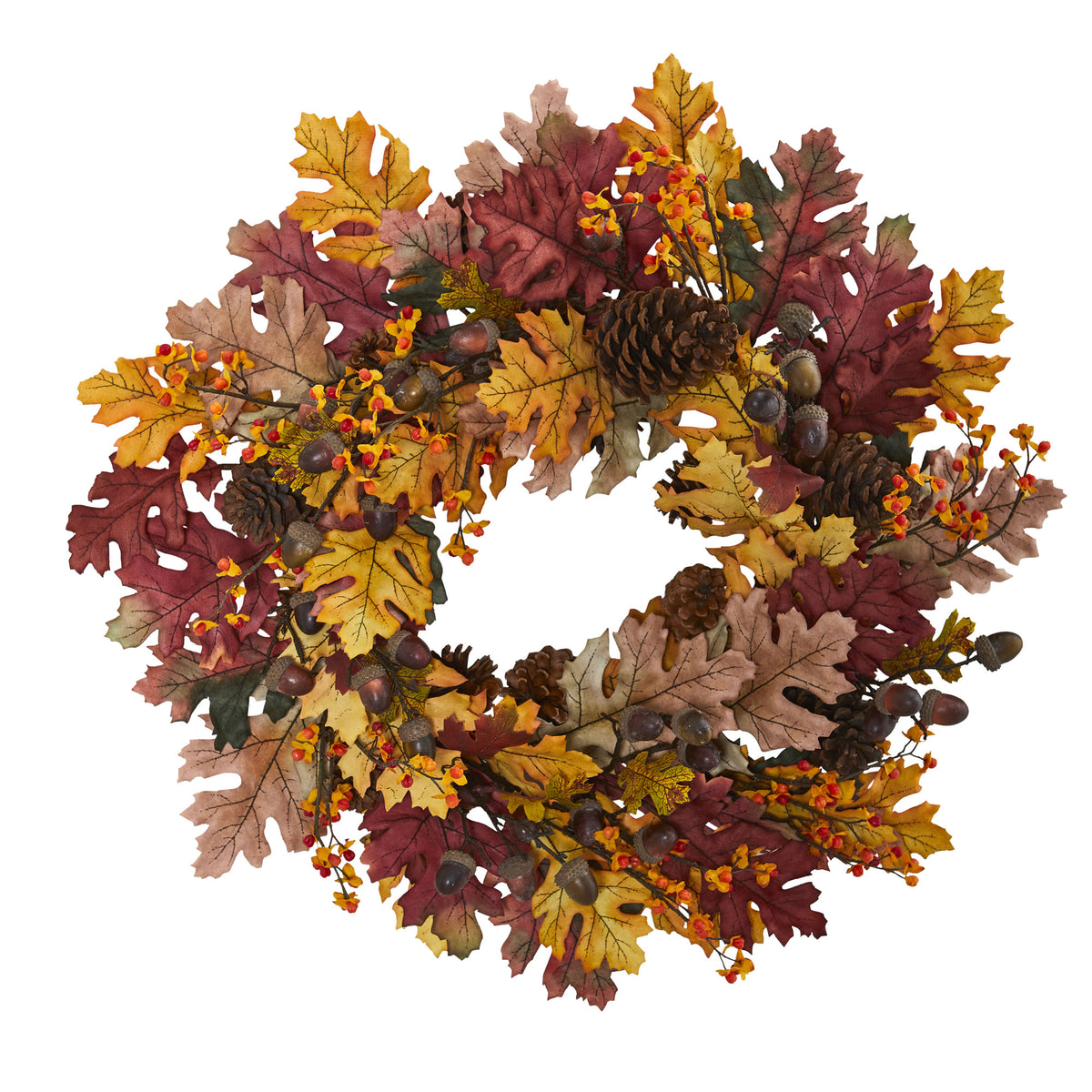 24" Oak Leaf Acorn Pine Cone Wreath by Nearly Natural
