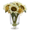 12" Sunflower & Sedum Arrangement in Vase by Nearly Natural