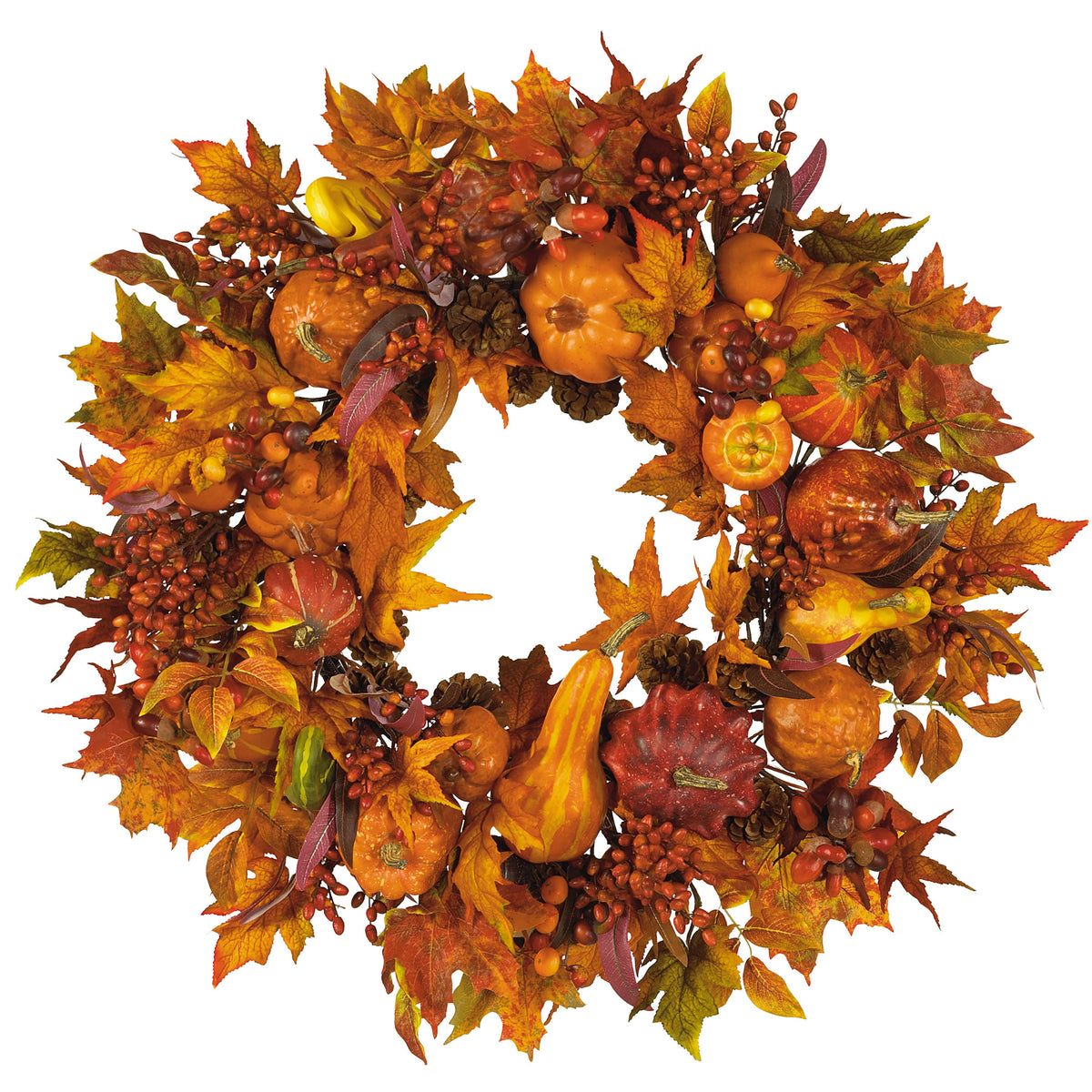 28" Pumpkin Wreath by Nearly Natural in Fall