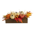 16" Harvest Pumpkin and Berries Arrangement in Wood Vase by Nearly Natural