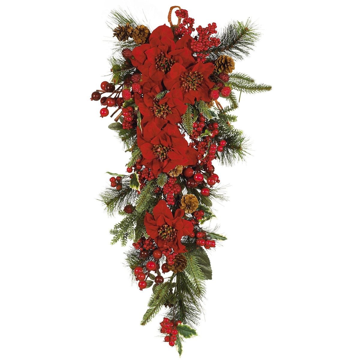 30" Poinsettia Teardrop by Nearly Natural in Red/Green