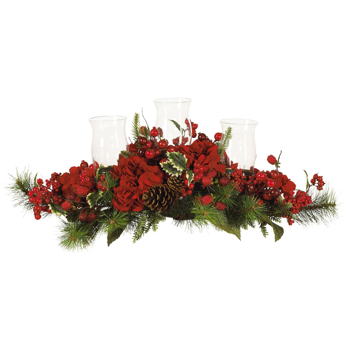 30" Holiday Hydrangea Candelabrum by Nearly Natural in Red/Green