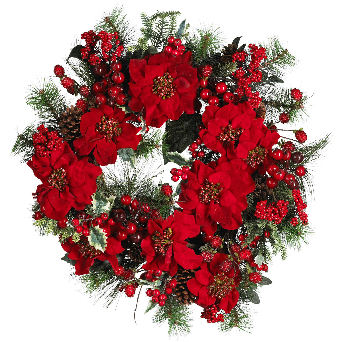 24" Poinsettia Wreath by Nearly Natural in Holiday