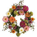 24" Peony Wreath by Nearly Natural in Mixed