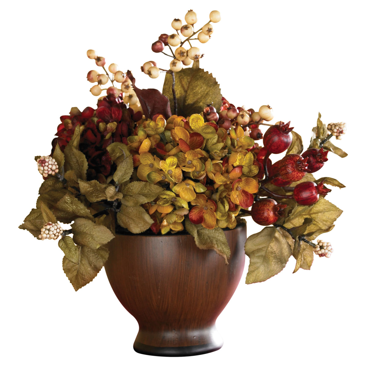 12" Autumn Hydrangea w/Round Vase by Nearly Natural in NA