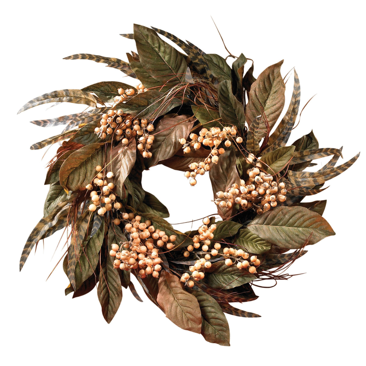 24" Feather & Berry Wreath by Nearly Natural in NA