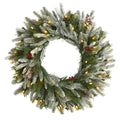 24" Christmas Wreath w/50 Clear LEDs 100 Tips & Pine Cones by Nearly Natural