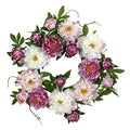 22" Peony Wreath by Nearly Natural in Pink