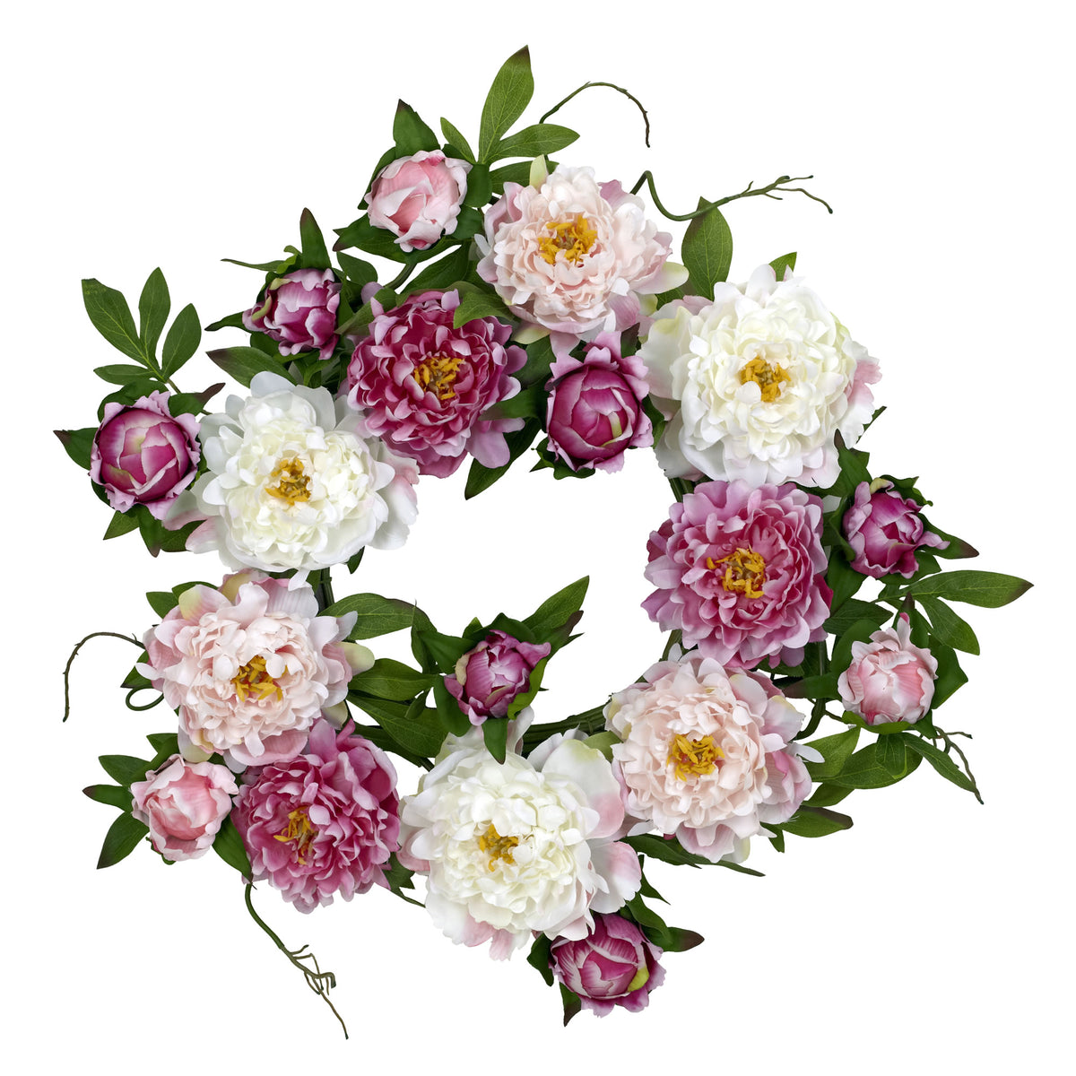 22" Peony Wreath by Nearly Natural in Pink