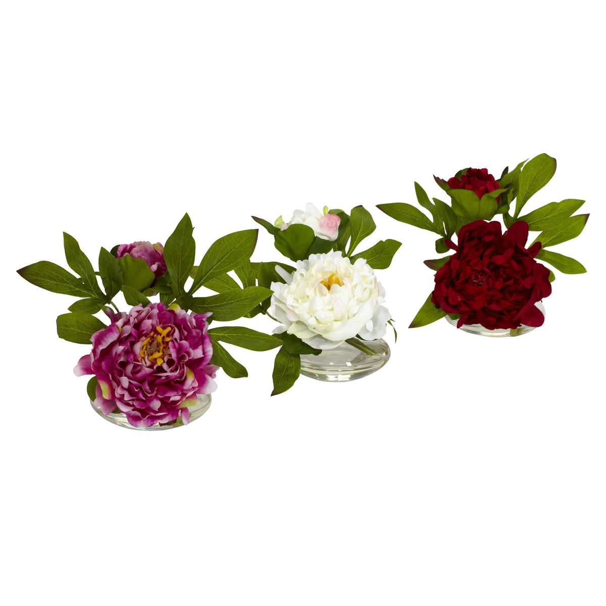 6" Peony w/Glass Vase (Set of 3) by Nearly Natural in Assorted