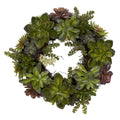 20" Succulent Wreath by Nearly Natural in Green