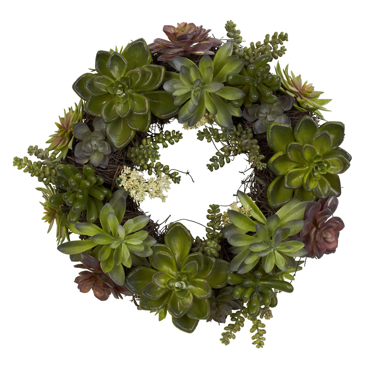 20" Succulent Wreath by Nearly Natural in Green