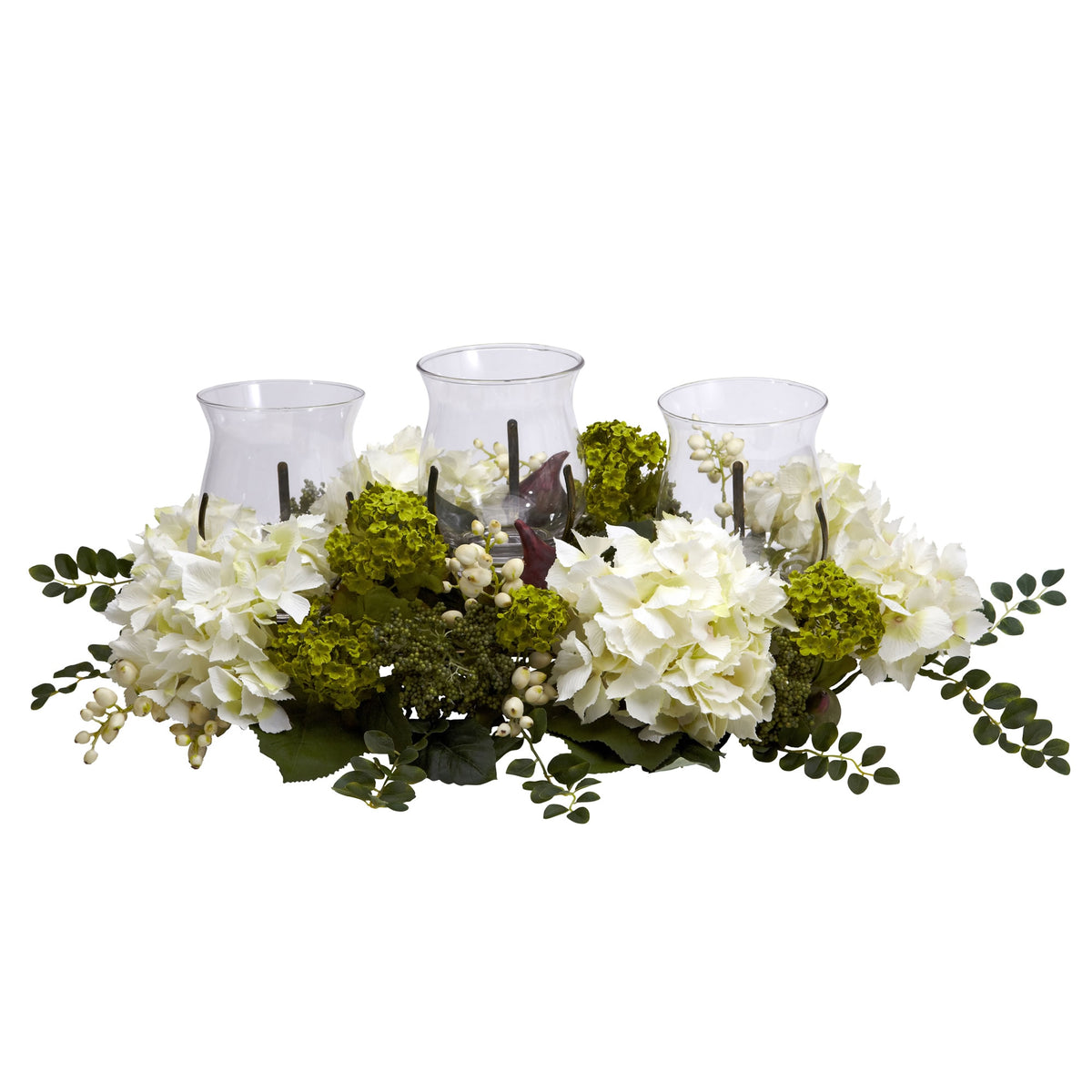 29" Snowball Hydrangea Triple Candelabrum by Nearly Natural in White