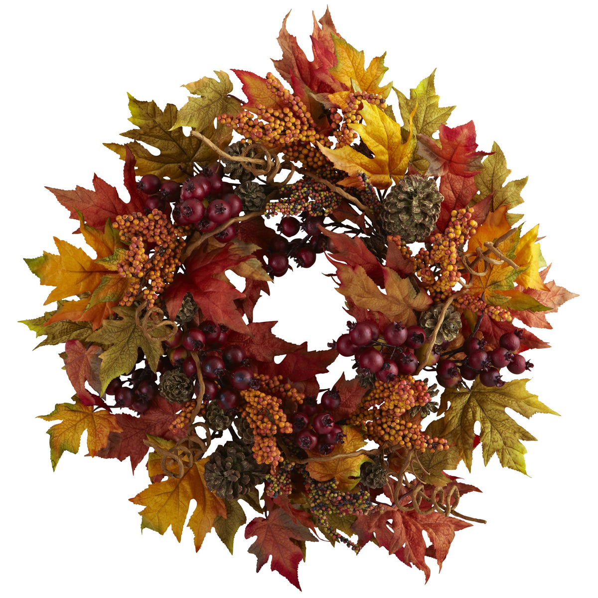 24" Maple and Berry Wreath by Nearly Natural