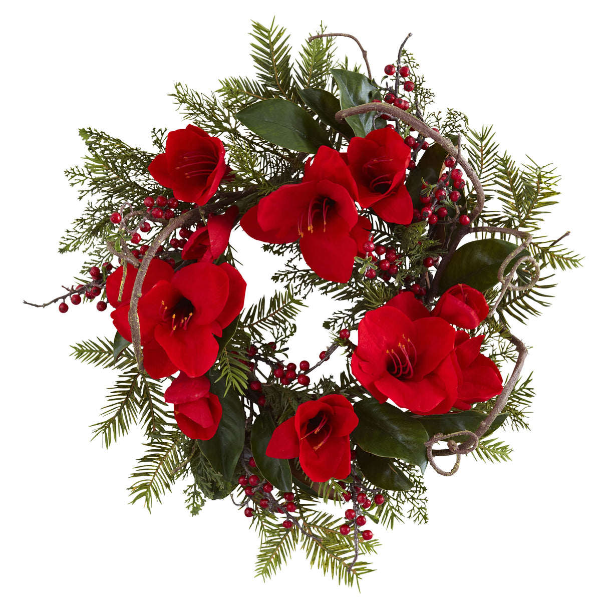 24" Amaryllis Wreath by Nearly Natural