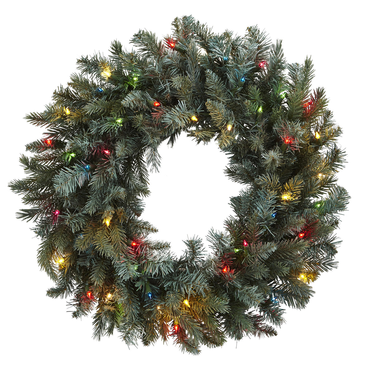 30" Wreath w/180 Tips & 50 lights by Nearly Natural