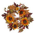 24" Sunflower/Berry Wreath by Nearly Natural
