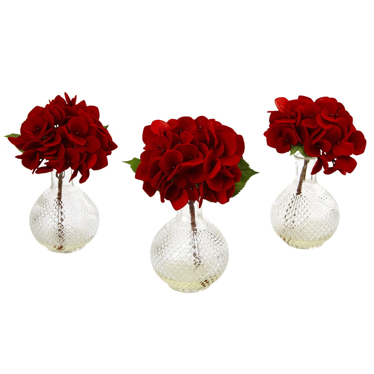 12" HYDRANGEA IN GLASS VASE by Nearly Natural