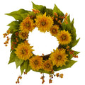 22" Golden Sunflower Wreath by Nearly Natural in Yellow