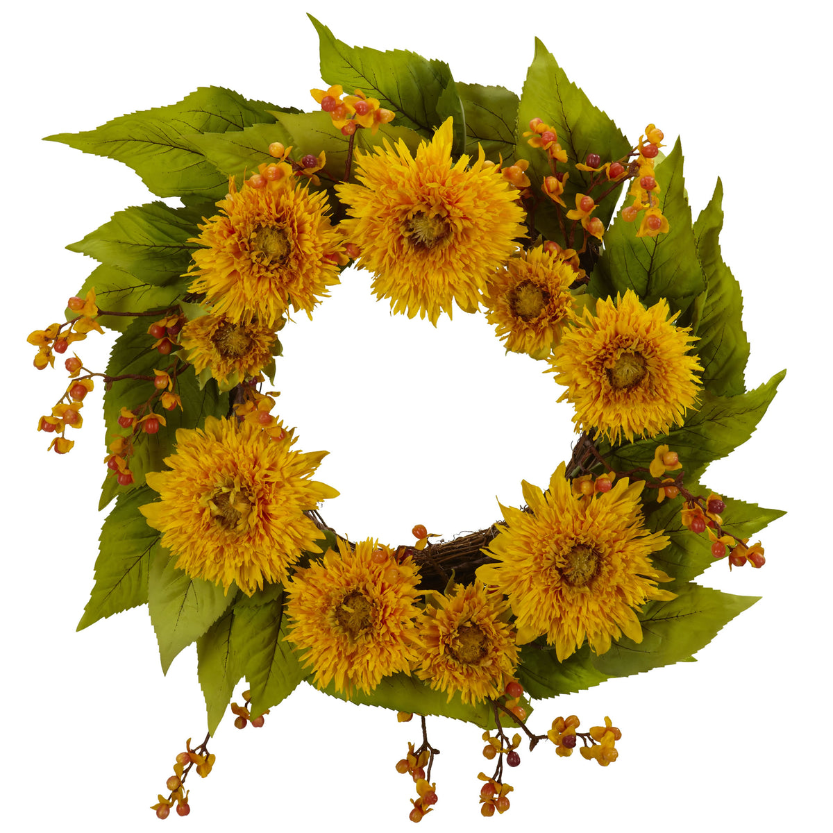 22" Golden Sunflower Wreath by Nearly Natural in Yellow