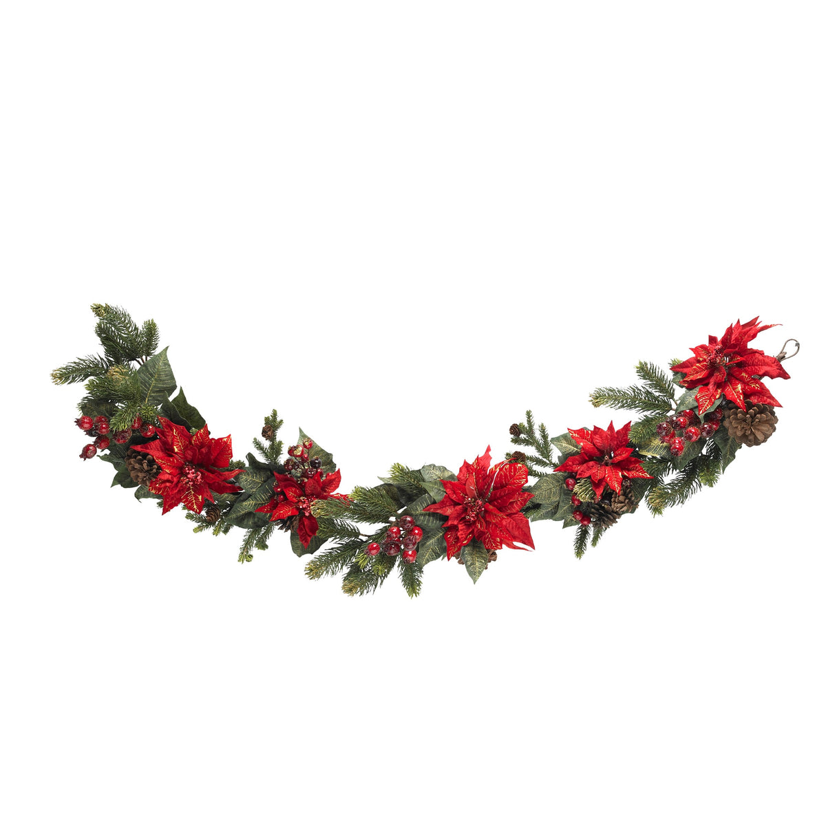 60" Poinsettia & Berry Garland by Nearly Natural in NA