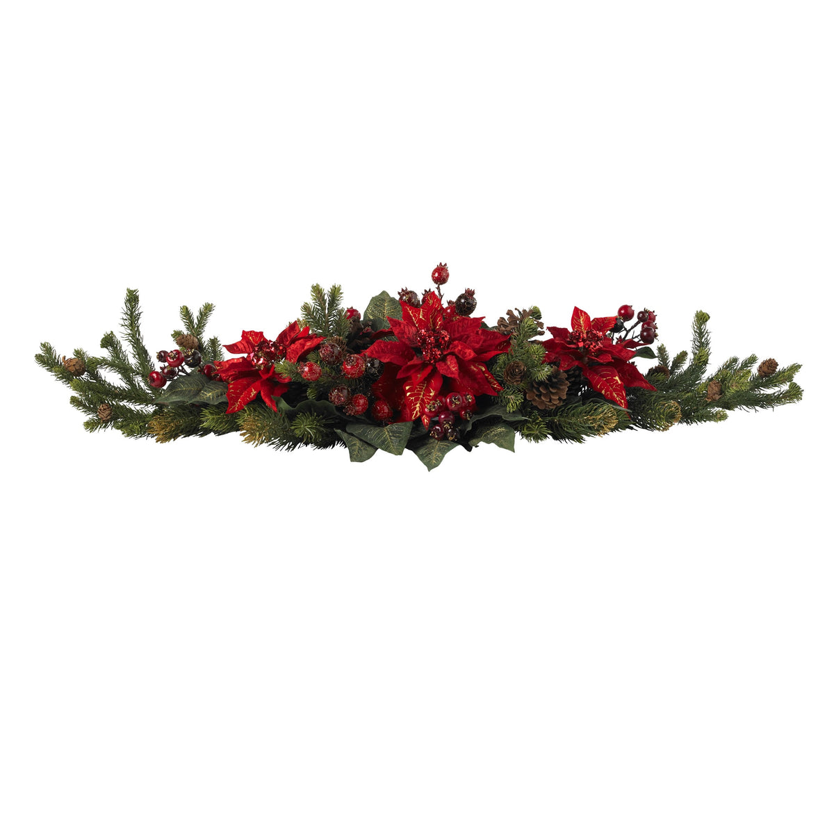 36" Poinsettia & Berry Centerpiece by Nearly Natural in NA